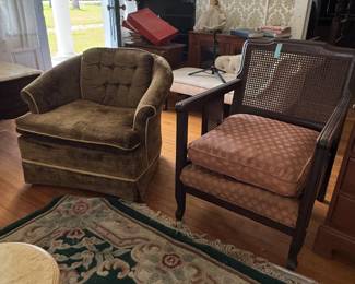 vintage tuft barrel chair, wooden cane back chair