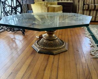 gilded metal octogon Coffee Table Glass top