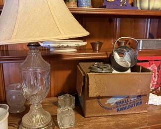 glass lamp and other collectibles
