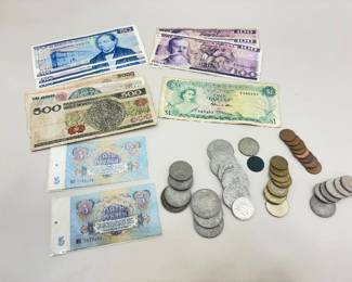 Lot of Vintage Foreign Bills and Coins