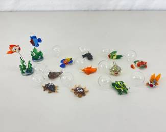 Lot of Hand Blown Glass Fishes with Floats for Glasses of Water or Fish Tanks