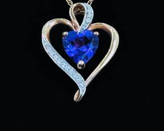.925 Sterling Silver Diamond Accented Amethyst Heart Rose Gold Vermeil Pendant Necklace