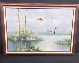 VERY Well Done Oil on Canvas Painting of Some Ducks in Flight By E. Max