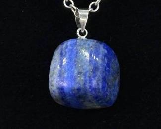.925 Sterling Silver Raw Semi Polished Lapis Lazuli Pendant Necklace