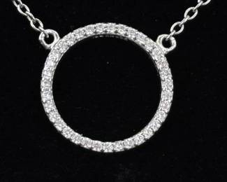 .925 Sterling Silver Crystal Hoop Fixed Pendant Necklace