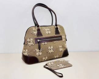 Authentic Dooney & Bourke Domed Monogram Satchel with Brown Leather Trim