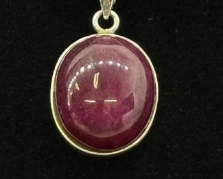 .925 Sterling Silver Amethyst Cabochon Pendant Necklace
