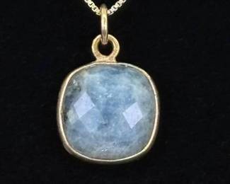 .925 Sterling Silver Faceted Blue Quartz Vermeil Pendant Necklace