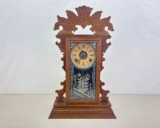 Antique Wood Windup Mantle Clock w/Key
