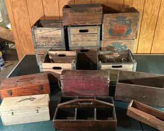 Vintage Dairy Crates And Wooden Tool Boxes