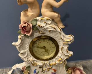 Vintage 1950s Sandizell Dresden Porcelain Mercedes Mechanical Wind Up Clock