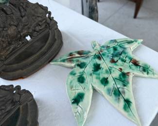 pottery leaf and ship iron bookends