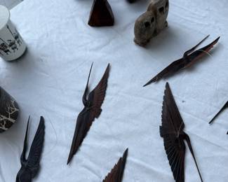 Vintage carved hardwood birds as decoration or mobile