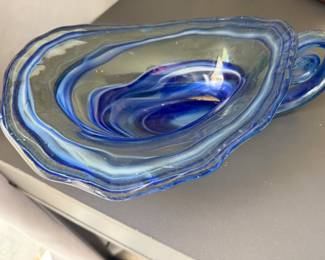 Unique large Murano hand made dish with handle 