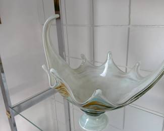 Massive hand made Murano green and white dish or centerpiece