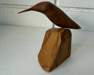 Carved mid century wooden bird on rock