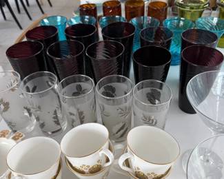Set of Royal Doulton 70's china, hand made viking glass