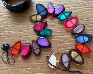rainbow necklace, vintage bangle 