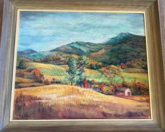 Large Mid Century oil of San Joaquim Valley CA in vintage frame