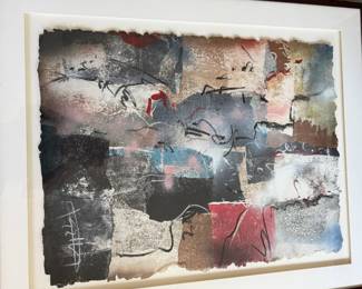 Mixed media of handmade paper large picture in perspex frame