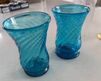 Set of eight teal hand made Viking/Blenko glasses