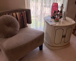 Channeled Armchair and Oval Side Table Set
