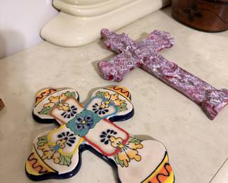 Talavera Ceramic Cross and Ornate Carved Cross