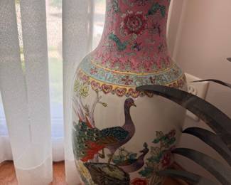 Vintage Chinese Famille Rose Porcelain Vase with Peacocks