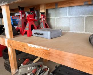 Big Red 3-Ton and 2-Ton Jack Stands with Duralast Wheel Chocks and Assorted Tools