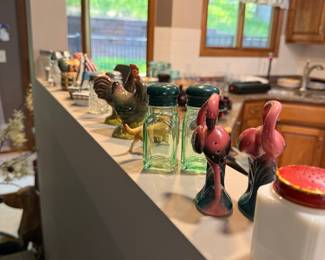 Ceramic Flamingo and Rooster Salt and Pepper Shakers