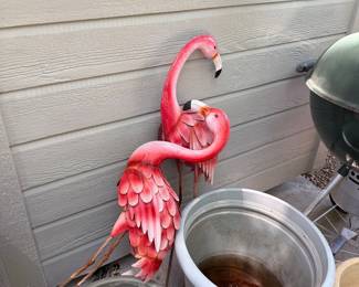 Pair of Metal Flamingos Garden Decor