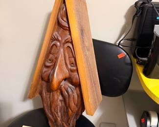 Hand Carved Wooden Face Birdhouse