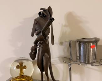 Metal Dog Figurine with Shotgun - Railroad Spike Art