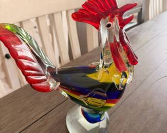 Murano Style Glass Rooster Figurine