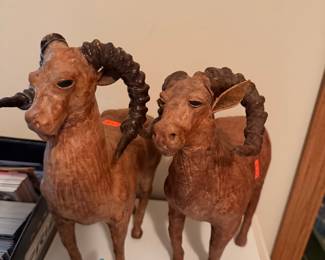 Pair of Vintage Paper Mache Ram Sculptures