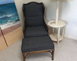 Vintage wingback chair and pencil reed floor lamp