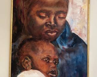 African mother and child oil painting