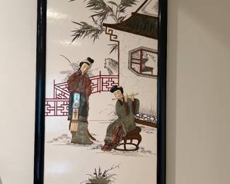 Vintage Chinese lacquered wall panel