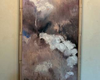 Botanical painting with cloud-like clusters of white blossoms