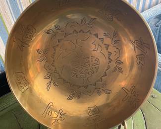 Antique Chinese brass blow with hand etched designs