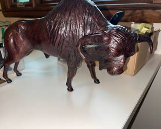 Hand-carved oak bison sculpture
