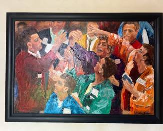 Oil painting featuring pit traders