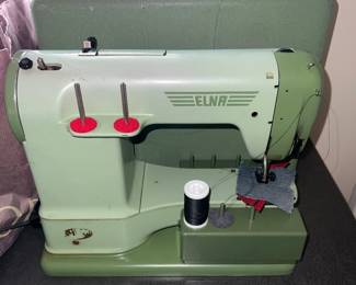 Vintage green Elna Supermatic sewing machine (also called The Grasshopper)