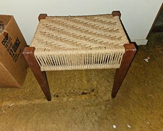 Vintage Mid-Century Modern Woven Rope Stool / Bench β MCM Boho Accent