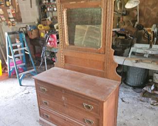 Vintage Eastlake Victorian Oak Dresser with Mirror