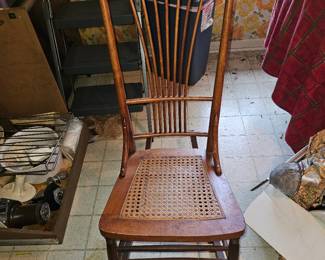 Antique Victorian Fan-Back Sewing Rocker β Cane Seat