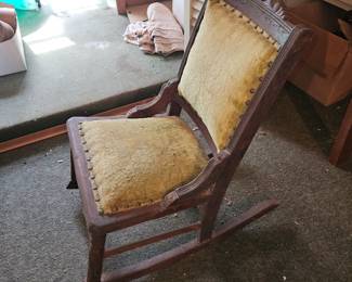 Antique Victorian Nursing Rocker - Eastlake Style - Olive Velvet