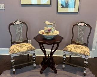 Victorian chairs, table