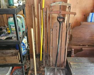 Vintage Sleigh and various garden tools