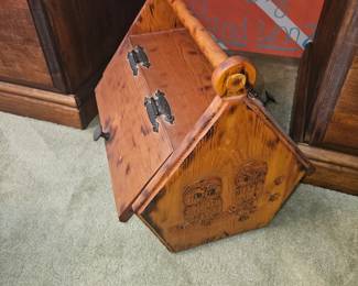 Hand made wooden box with carved owls